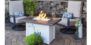 img-1 | Driftwood Havenwood Rectangular Gas Fire Pit Table with White Base | West Penn Billiards