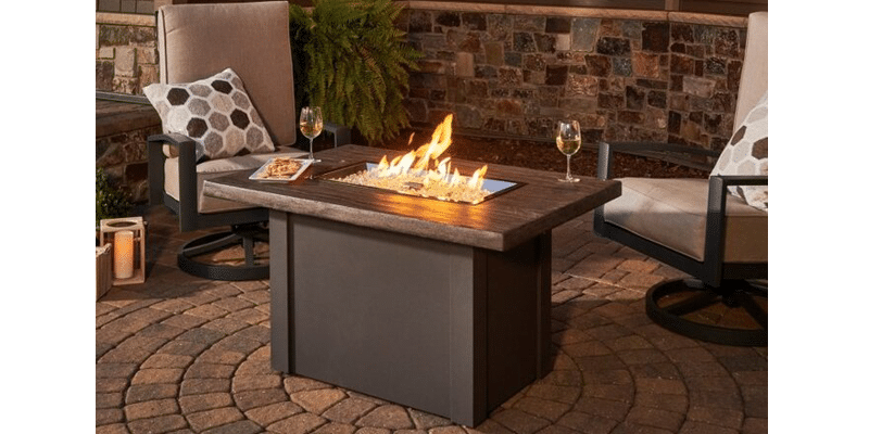img-2 | Driftwood Havenwood Rectangular Gas Fire Pit Table with Grey Base | West Penn Billiards