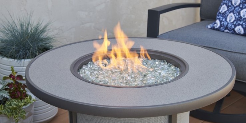 Grey-Stonefire | Grey Stonefire Round Gas Fire Pit Table | West Penn Billiards
