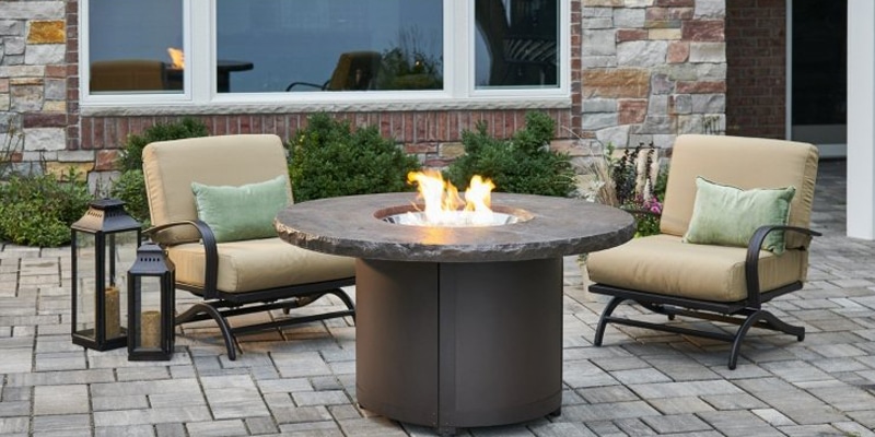 Marble-Noche | Marbleized Noche Beacon Round Gas Fire Pit Table | West Penn Billiards