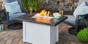 Stone Grey Havenwood Rectangular Gas Fire Pit Table with White Base