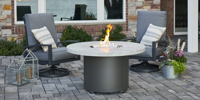 White-Onyx | White Onyx Beacon Round Gas Fire Pit Table | West Penn Billiards