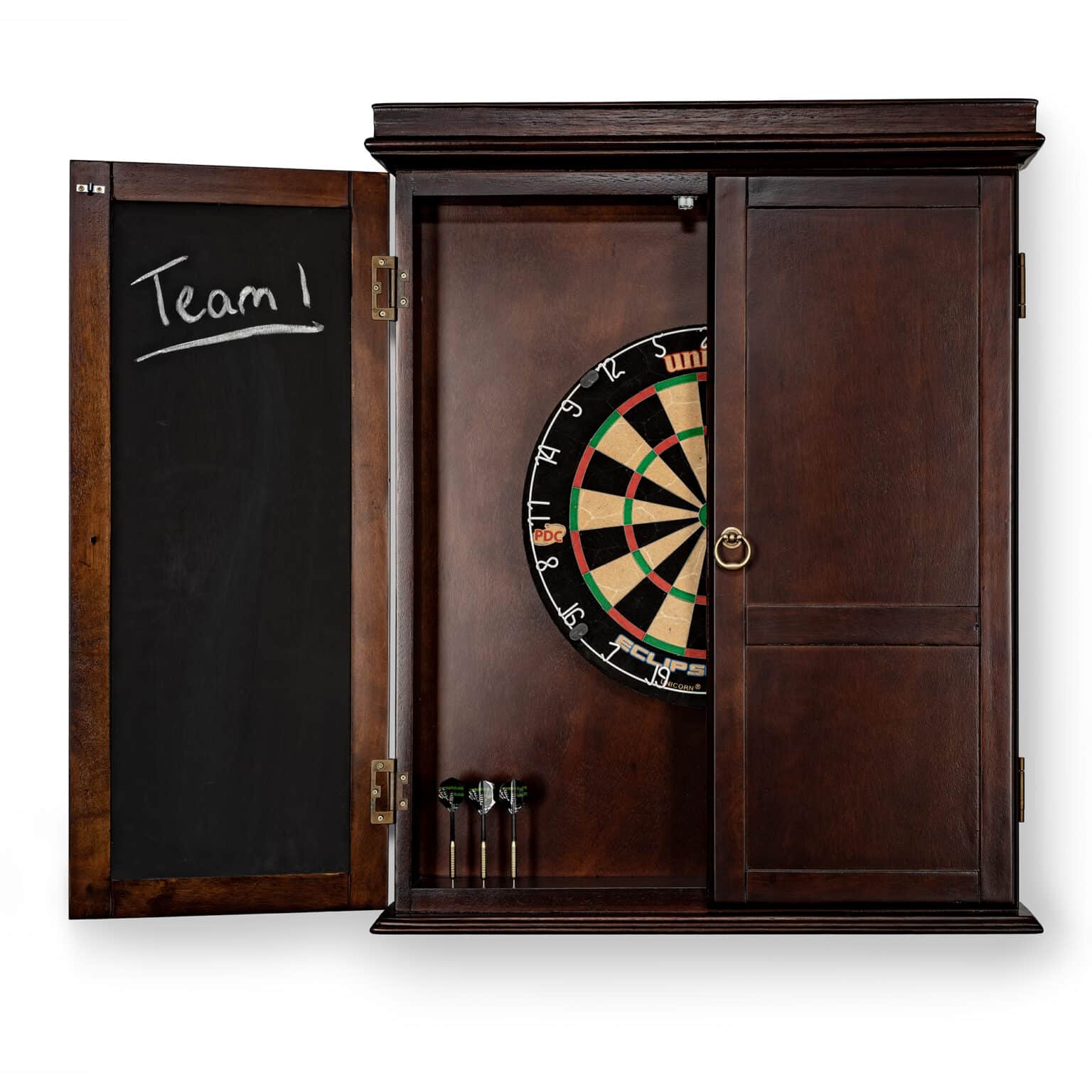 Classic-Dartboard-Cabinet-Espresso_Open_Closed-Detail-1536x1536 | Classic Espresso Dartboard Cabinet | West Penn Billiards