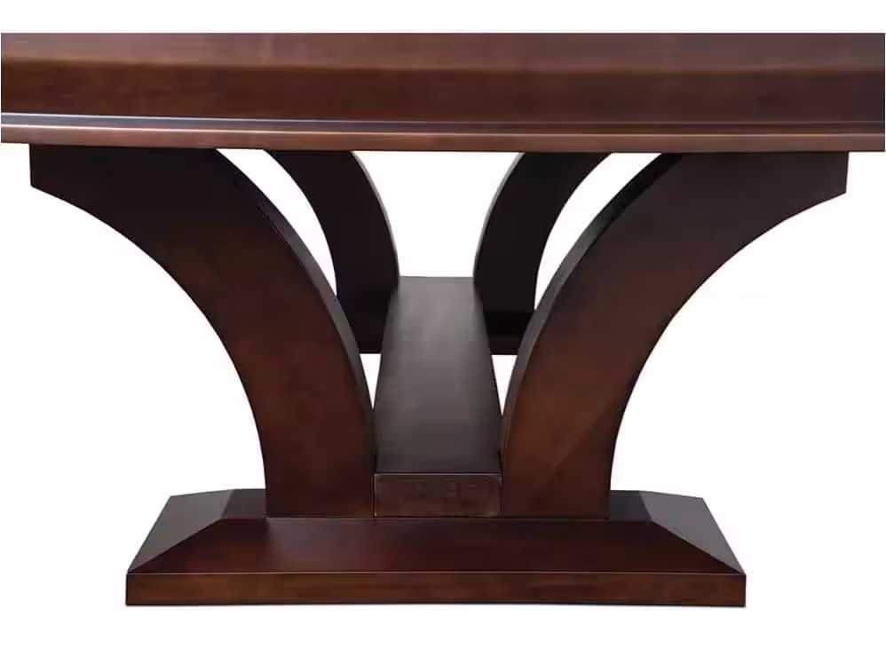 Hamillton-end-view-comp-600x450 | Hamilton 7ft, 8ft, or 9ft Billiard Table | West Penn Billiards Dark wood dining table base with two curved arches forming supports and a central beam on a rectangular plinth.