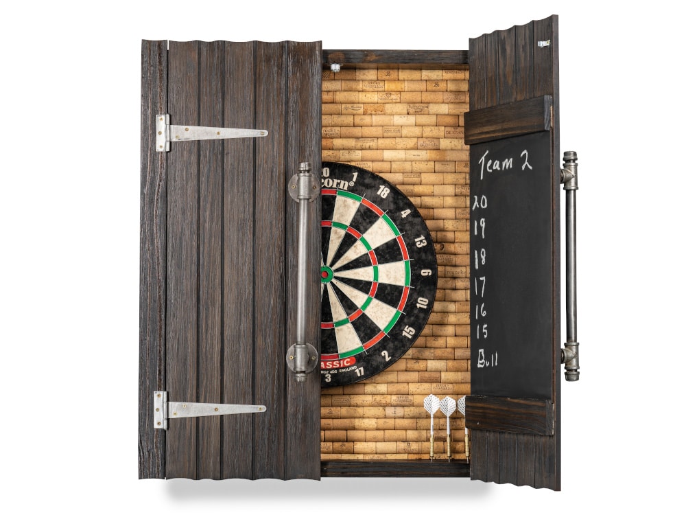 Industrial-Dartbaord-Open-and-Closed | Industrial Dartboard Cabinet | West Penn Billiards