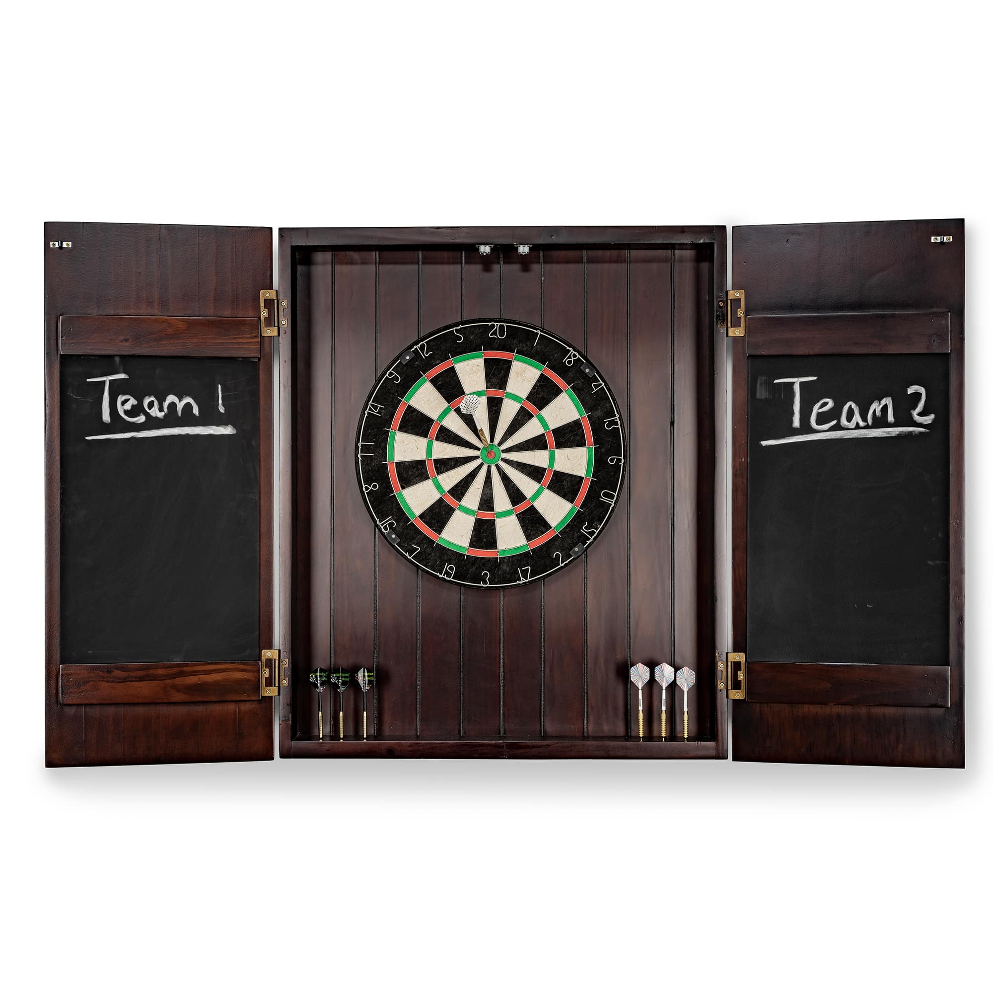 Rustic-Dartboard-Cabinet-Chocolate_Open | Rustic Chocolate Dartboard Cabinet | West Penn Billiards
