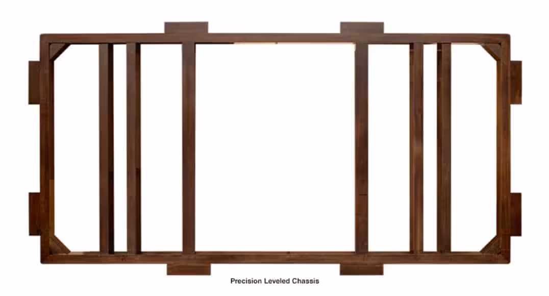 Chassis 22 1 | Rincon | West Penn Billiards Wooden precision-leveled chassis frame with multiple vertical supports and end notches, likely a structural jig.