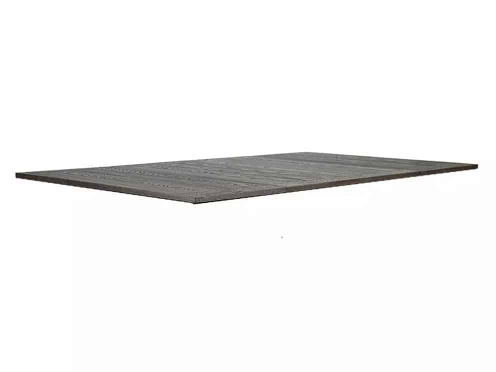 Flat, dark gray wooden plank viewed in perspective